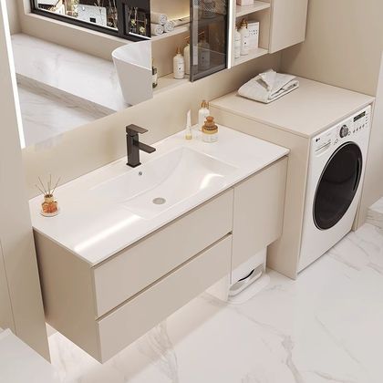 可浴室柜陶瓷一体多层伴侣实木组合扫地机器人基站洗衣机